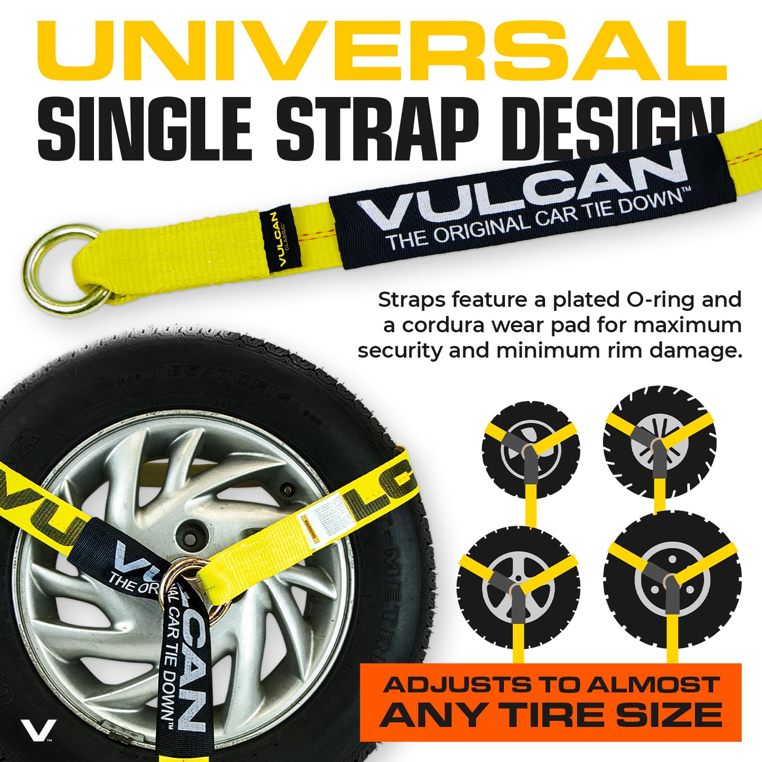 VULCAN Car Tie Down with Flat Hooks - Lasso Style - 2 Inch x 96 Inch - 4 Pack - Classic Yellow - 3,300 Pound Safe Working Load - Image 4