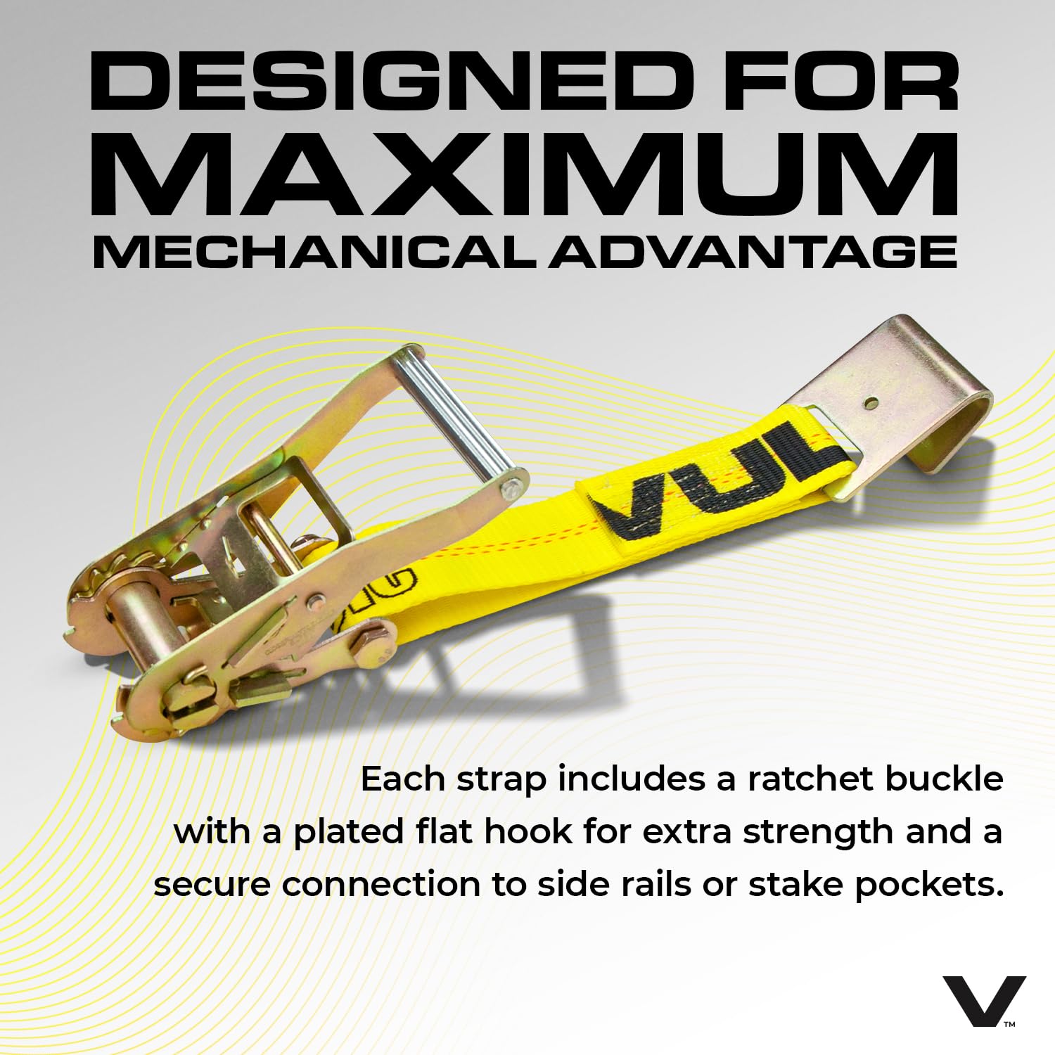 VULCAN Car Tie Down with Flat Hooks - Lasso Style - 2 Inch x 96 Inch - 4 Pack - Classic Yellow - 3,300 Pound Safe Working Load - Image 5