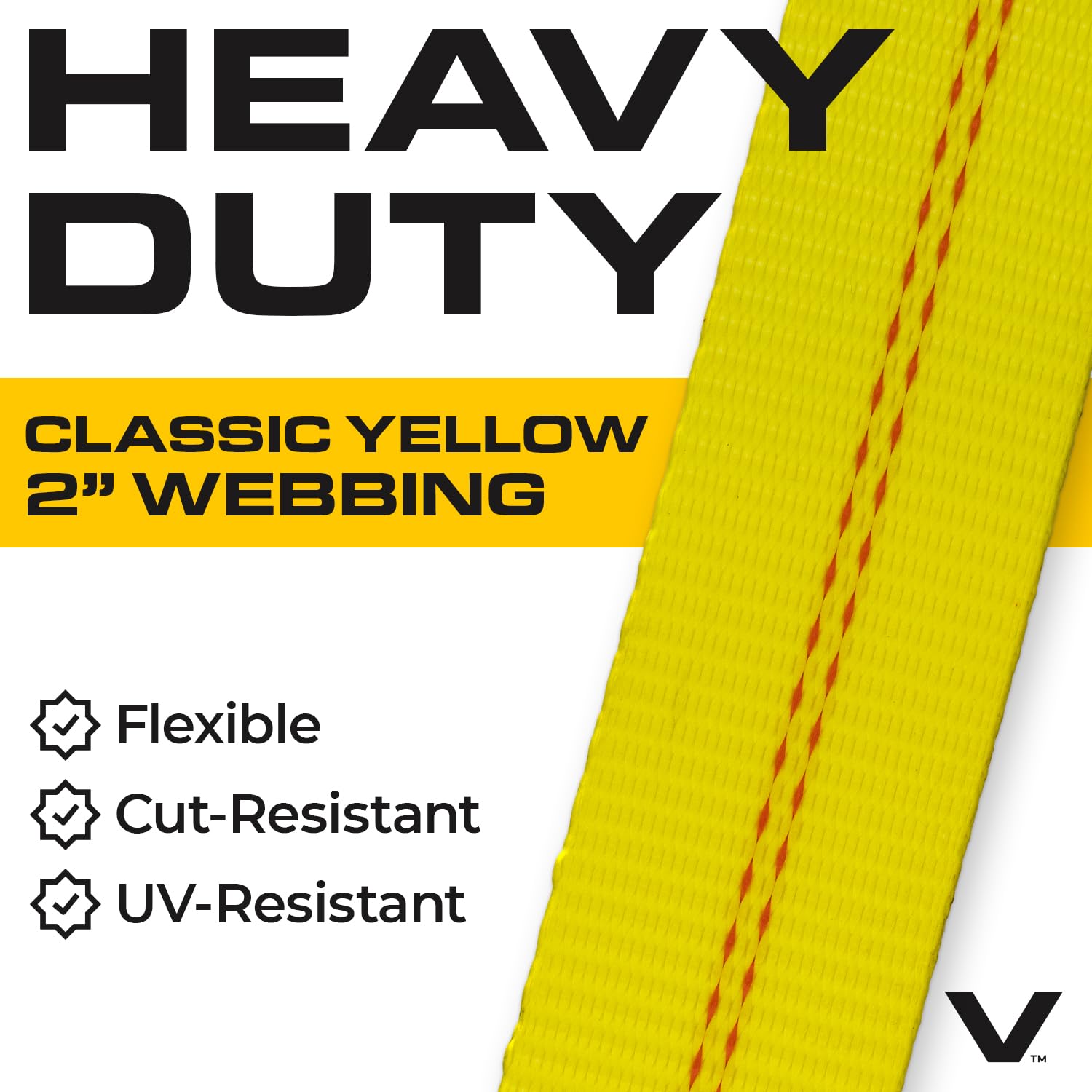 VULCAN Car Tie Down with Flat Hooks - Lasso Style - 2 Inch x 96 Inch - 4 Pack - Classic Yellow - 3,300 Pound Safe Working Load - Image 7