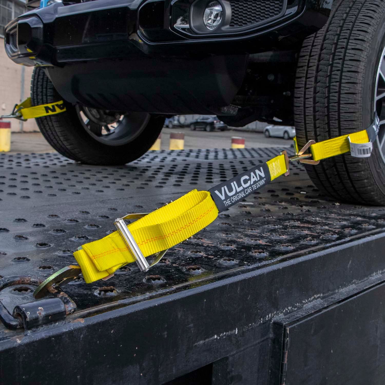 VULCAN Car Tie Down with Twisted Snap Hooks - 2 Inch x 96 Inch - 2 Pack - Classic Yellow - 3,300 Pound Safe Working Load - Image 5