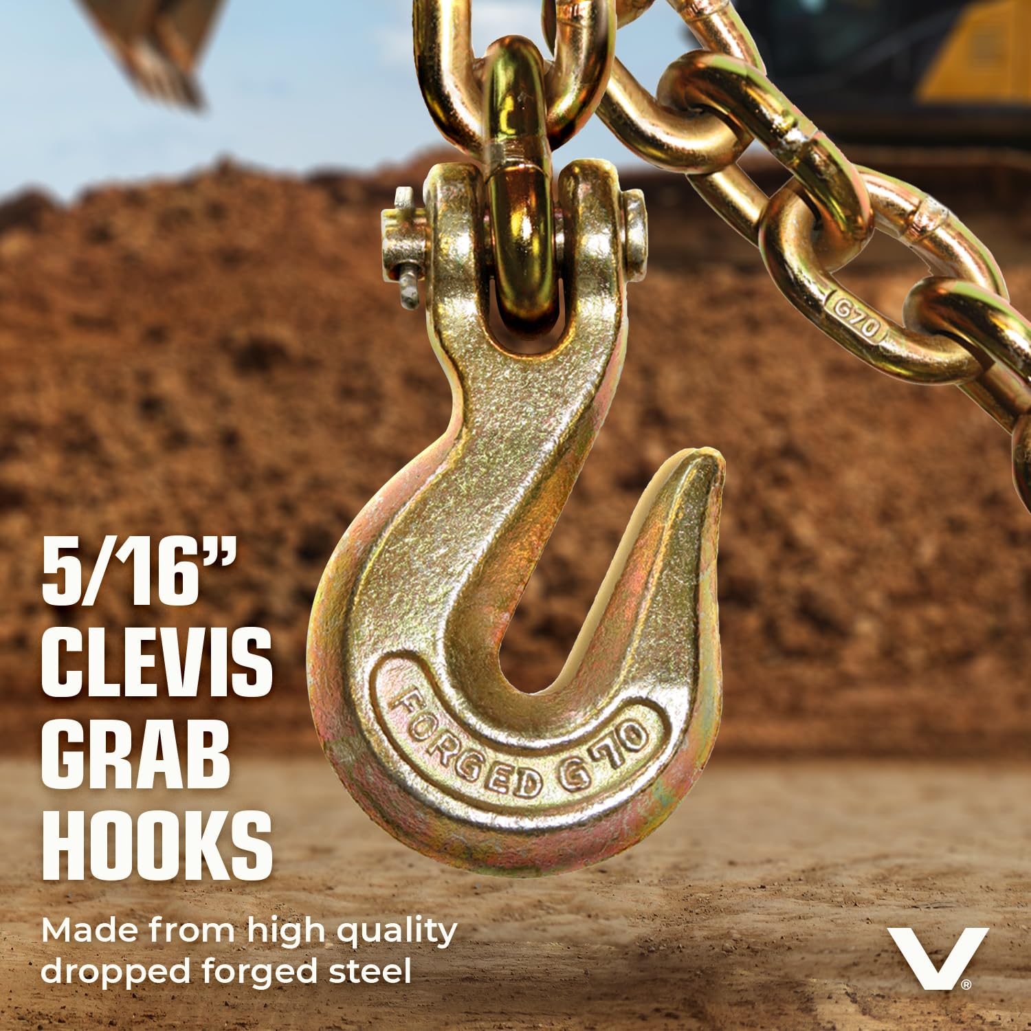 VULCAN Chain and Load Binder Kit - (2) Grade 70 5/16 Inch x 20 Foot Chains and (2) Folding Handle Load Binders - 4,700 Pound Safe Working Load - Image 5