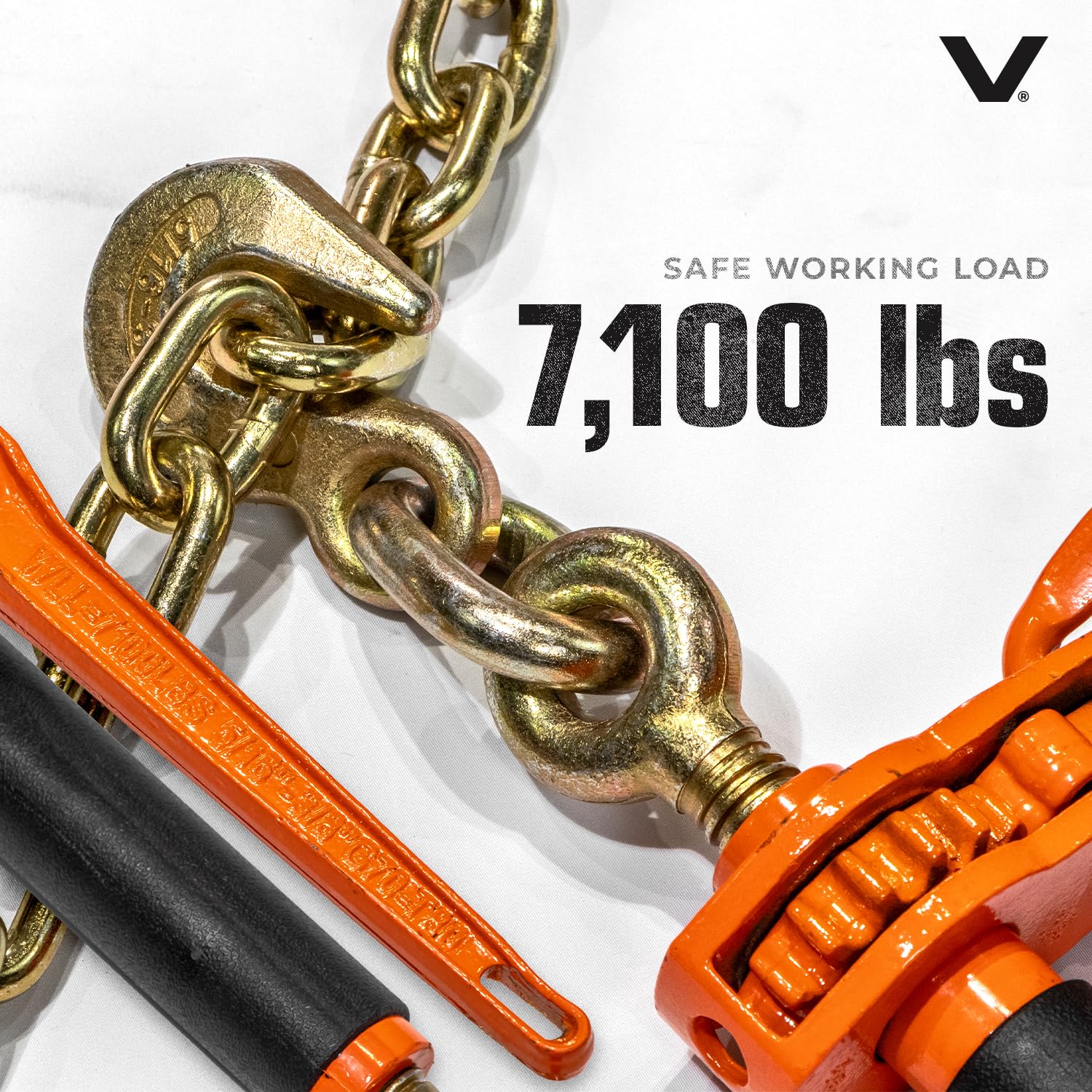 VULCAN Folding Handle Load Binder (Two Pack) with 2 Grab Hooks - Ratchet Style - 7100 Pound Safe Working Load (Works with 5/16 Inch or 3/8 Inch Grade 70 and Grade 80 Chain) - Image 3