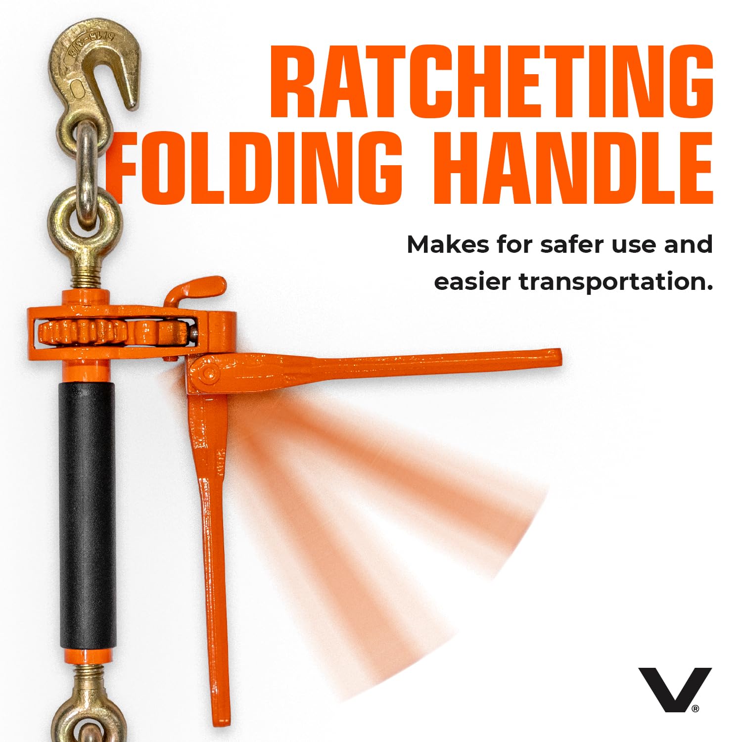 VULCAN Folding Handle Load Binder (Two Pack) with 2 Grab Hooks - Ratchet Style - 7100 Pound Safe Working Load (Works with 5/16 Inch or 3/8 Inch Grade 70 and Grade 80 Chain) - Image 4