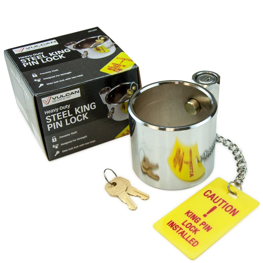 VULCAN King Pin Trailer Hitch Lock - Heavy Duty Chromed Steel - Works with RVs and Class 8 Trailers - Image 3